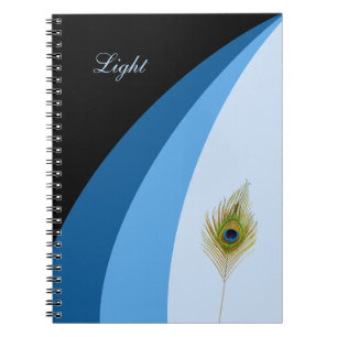 Caderno Espiral Ondas abstratas em tons azuis & pena de pavão