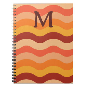 Caderno Espiral Ondas abstratas retrô laranja e amarelo Monogramad
