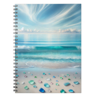 Caderno Espiral Ondas bonito do Oceano Azul e Vidro do Mar