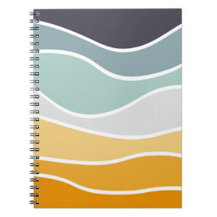 Caderno Espiral Ondas coloridas do estilo retrô de verão