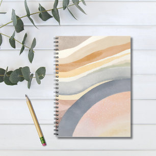 Caderno Espiral Ondas Contemporâneas   Aquarela Moderna Neutra