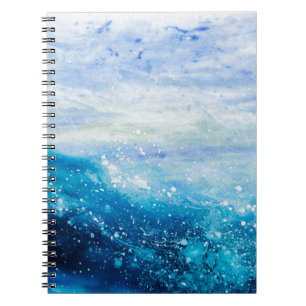 Caderno Espiral Ondas de água pintura de lacete azul oceânico