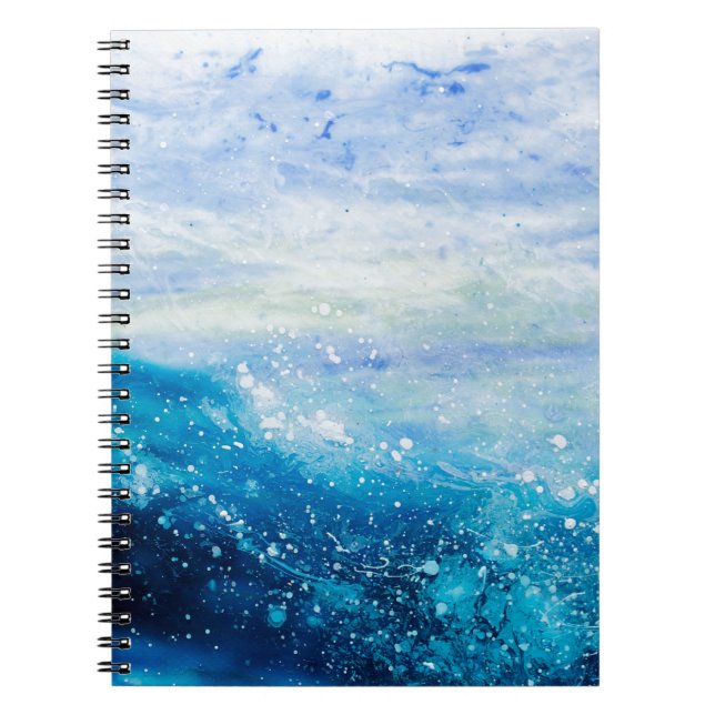 Caderno Espiral Ondas de água pintura de lacete azul oceânico (Frente)