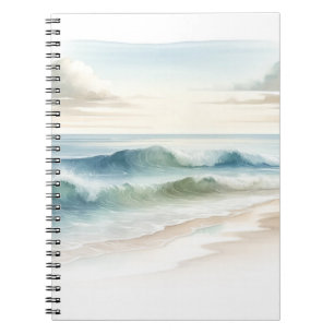 Caderno Espiral Ondas de praia em aquarela rústico costeiro