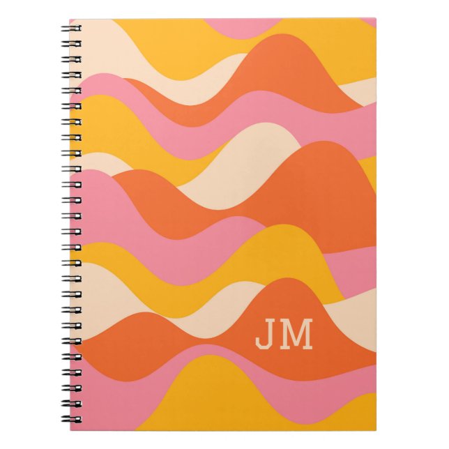 Caderno Espiral Ondas de tempestade em estilo retrô (Frente)