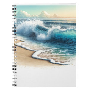 Caderno Espiral Ondas do Oceano em Colisão Praia Costeira Rústica