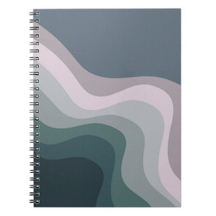 Caderno Espiral Ondas do tipo retrô púrpura e turquesa