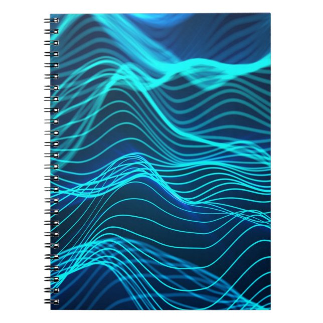 Caderno Espiral Ondas neon de numerosas linhas de abstrato e linha (Frente)