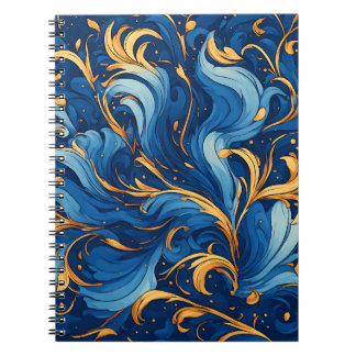 Caderno Espiral Ondas Reais de Fantasia Redemoinhos de Azul e Dour