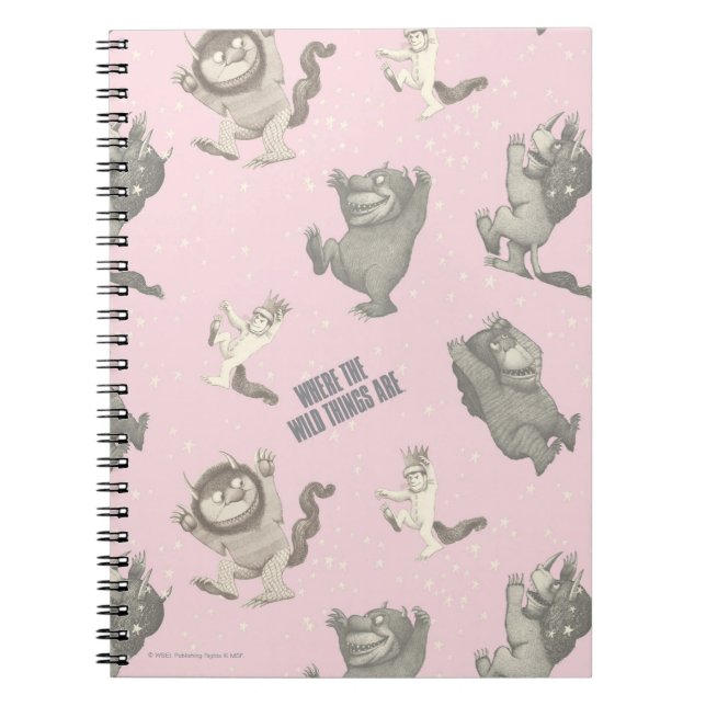Caderno Espiral Onde Vivem os Monstros Padrão Estrela Rosa (Frente)