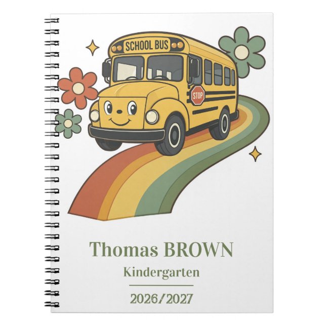Caderno Espiral Ônibus Escolar Retro Arco-íris Jardim de Infância (Frente)
