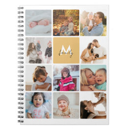 Caderno Espiral Onze Colagem de Fotos Monograma Simples Família