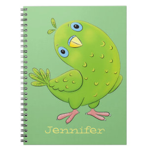 Caderno Espiral Óptica de desenho animado de periquito, verde e bo