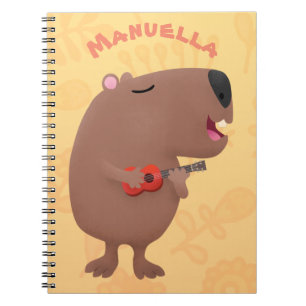 Caderno Espiral Óptica desenho animado de capybara ukulele