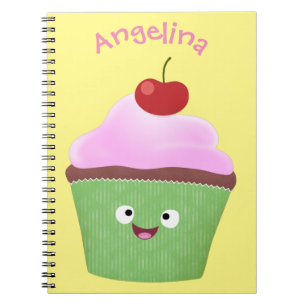 Caderno Espiral Óptica ilustração do desenho animado do cupcake fe