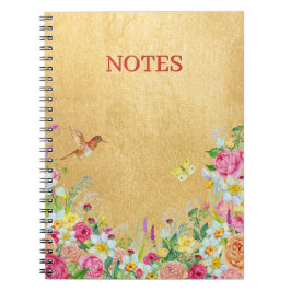 Caderno Espiral Opulence Gold Floral Hummingbird