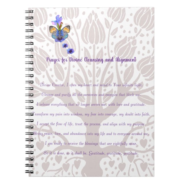 Caderno Espiral Oração à limpeza e alinhamento divino (Frente)