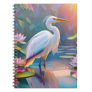 Caderno Espiral Orange Billed White Heron Fantasy Bird