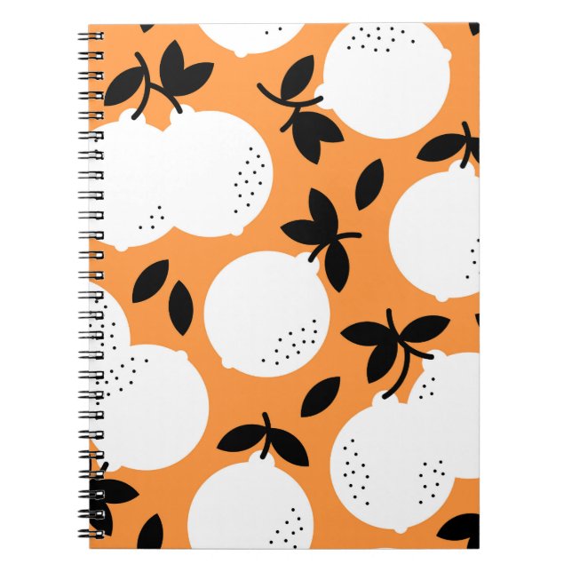 Caderno Espiral Orange Bliss: Padrão de Fruta refinado (Frente)