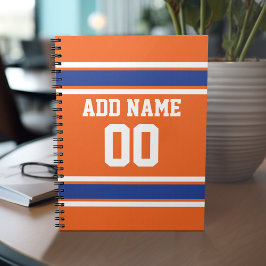 Caderno Espiral Orange Blue Sports Jersey com nome e número