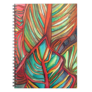 Caderno Espiral Orange Canna deixa aquarela arte original