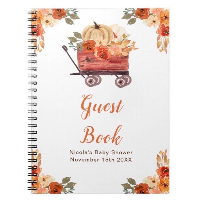 Caderno Espiral Orange Floral Pumpkin Truck Baby Shower Guest Book (Frente)