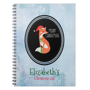 Caderno Espiral Orange Fox in Red Santa Hat Feliz Natal