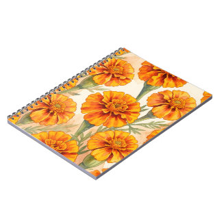Caderno Espiral Orange marigold flowers pattern
