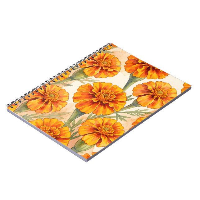 Caderno Espiral Orange marigold flowers pattern (Left Side)