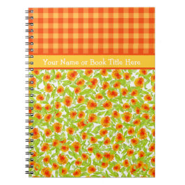Caderno Espiral Orange Marigolds e Check Gingham Spiral Notebook