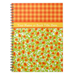 Caderno Espiral Orange Marigolds e Check Gingham Spiral Notebook