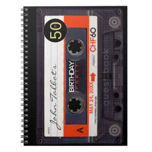 Caderno Espiral Orange Retro Audiotape 50º aniversário GuestBook