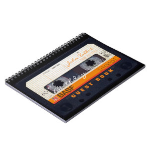 Caderno Espiral Orange Retro Audiotape 60 anos Livro de convidados