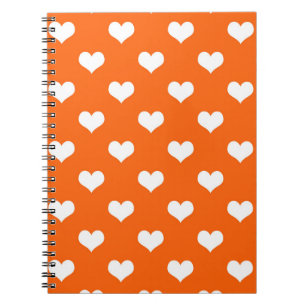 Caderno Espiral Orange White Love Heart Pattern Design
