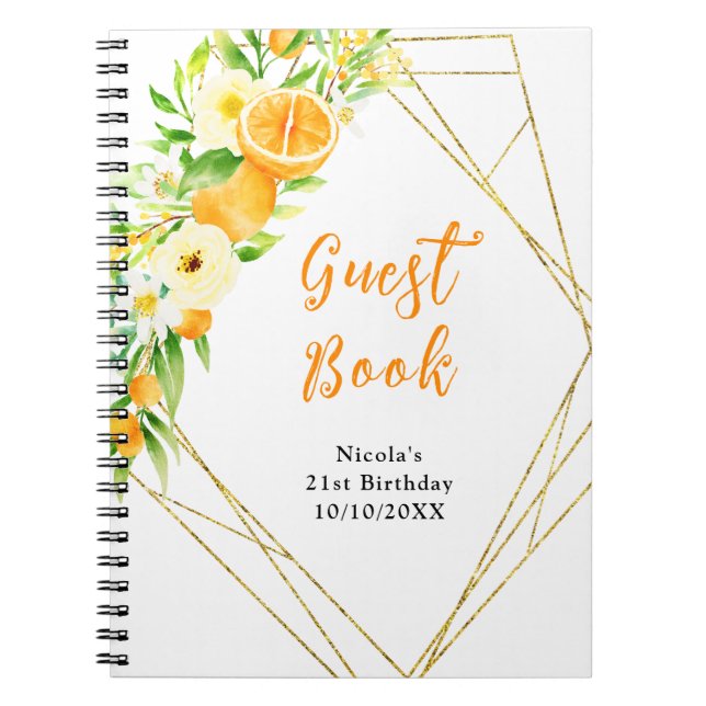 Caderno Espiral Oranges and Flowers Birthday Guest Book (Frente)