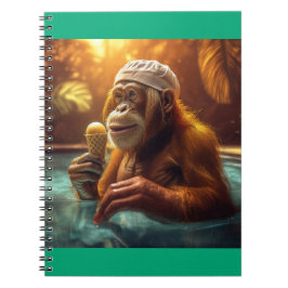 Caderno Espiral Orangutan Na Piscina Com Cone Sorvete