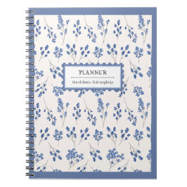 Caderno Espiral Organizar Padrão Floral Elegante De Creme Azul