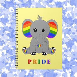 Caderno Espiral Orgulho gay LGBTQ - elefante giro com bandeira arc
