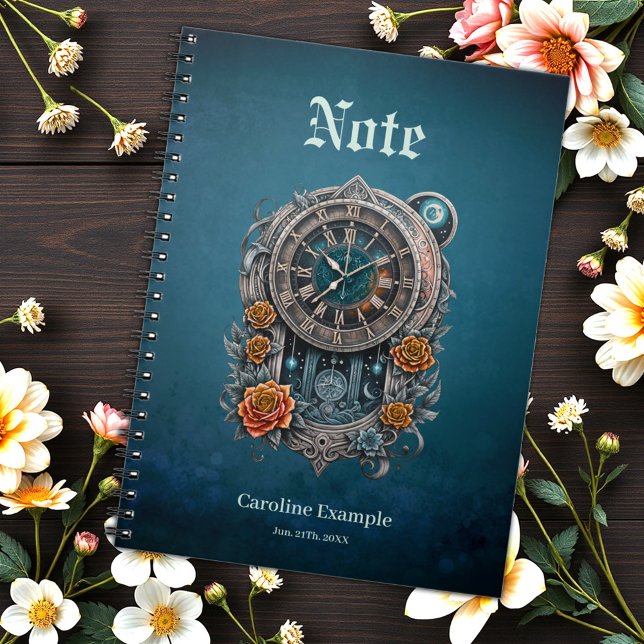 Caderno Espiral Ornamentado Steampunk Clock com Rosas. (Criador carregado)