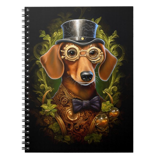 Caderno Espiral Ornamentado Steampunk Dachshund Dog 149 Novelty (Frente)