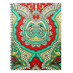 Caderno Espiral Ornamento arabesco neon: estilo 80.