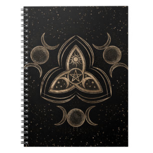 Caderno Espiral Ornamento da Lua Tripla Tripla Triquetra com Penta