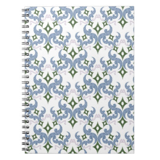Caderno Espiral ornamento de damasco azul e verde pontilhismo