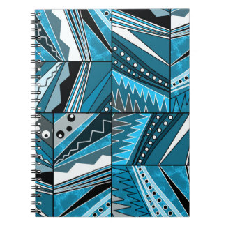 Caderno Espiral Ornamento étnico azul monocromático.