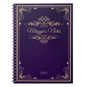 Caderno Espiral Ornamento roxo do ouro do damasco da capa do livro