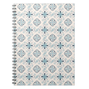 Caderno Espiral ornamentos marroquinos creme-azul na moda