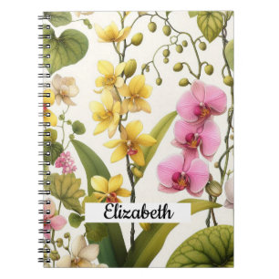 Caderno Espiral Orquídea Amarela Rosa Flores Aquarela Floral 