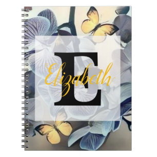 Caderno Espiral Orquídea floral borboleta branca roxa amarela