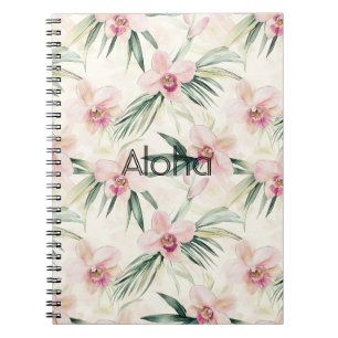 Caderno Espiral Orquídea Floral Creme Rubor Rosa  
