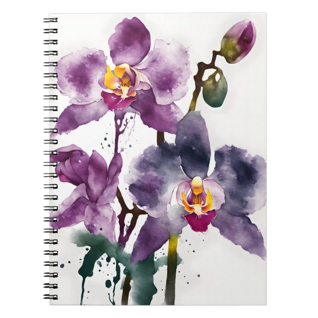 Caderno Espiral Orquídea - Flores aquarela (Frente)